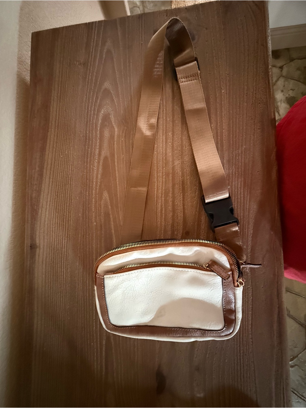 Neutral Crossbody Belt Bag Cream Brown Waist Bag Adjustable Strap